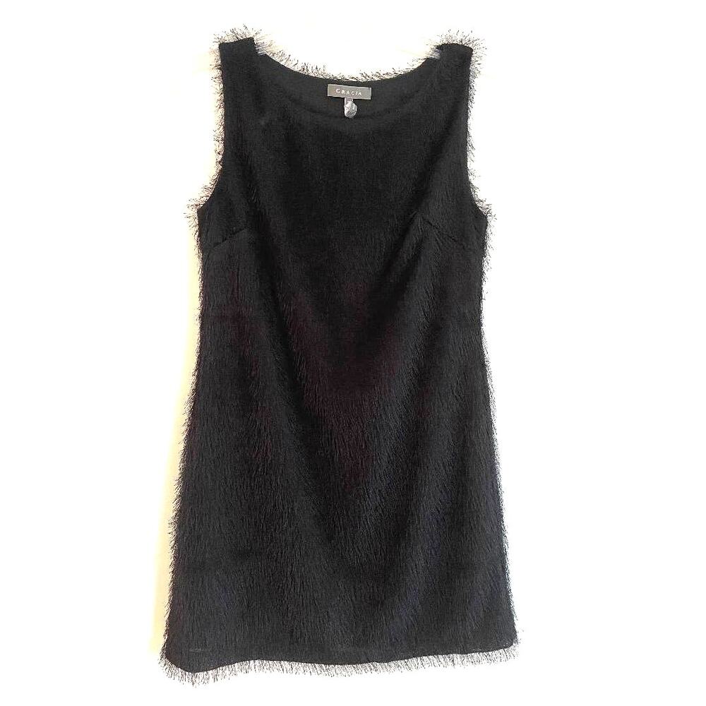 GRACIA Black Eyelash Feather Fringe Sheath Dress Women's Size S Cocktail Party